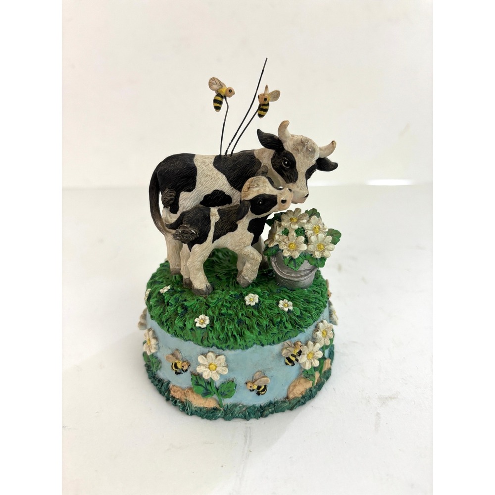 San Francisco Music Box Cow Calf Bees Younger Than Springtime Farm Figurine